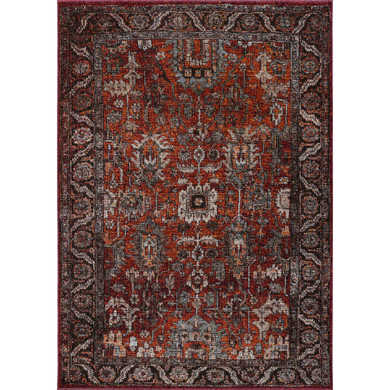 Tapis oriental rouge / crème Manteno, Rectangle de 9 pi x 12 pi