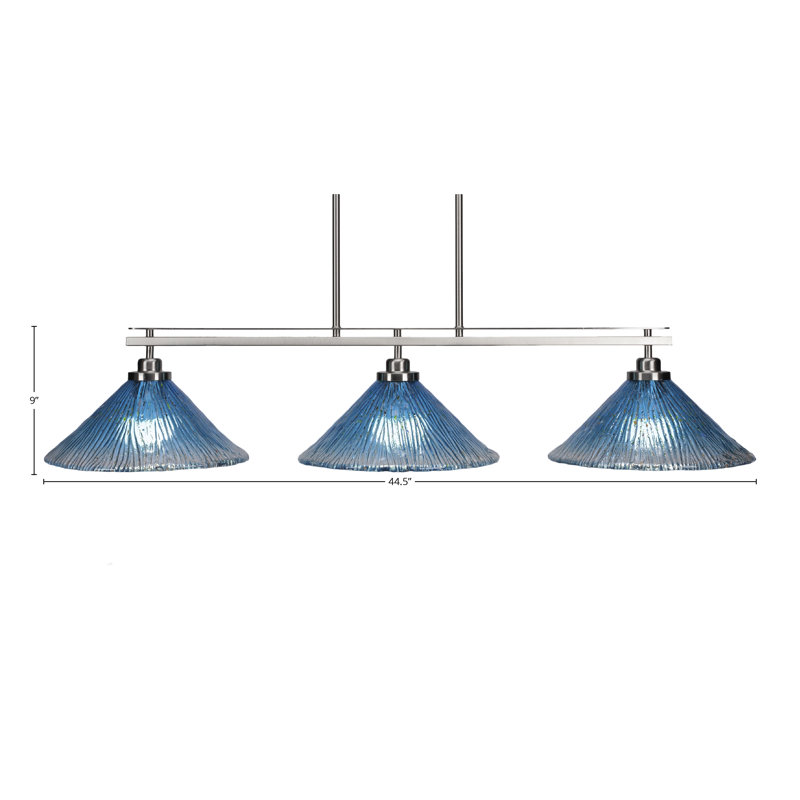 Luminaire pour îlot de cuisine 3 lumières Odyssey, Bleu, H 8,75 po x l 43,5 po x P 12 po, Nickel brossé
