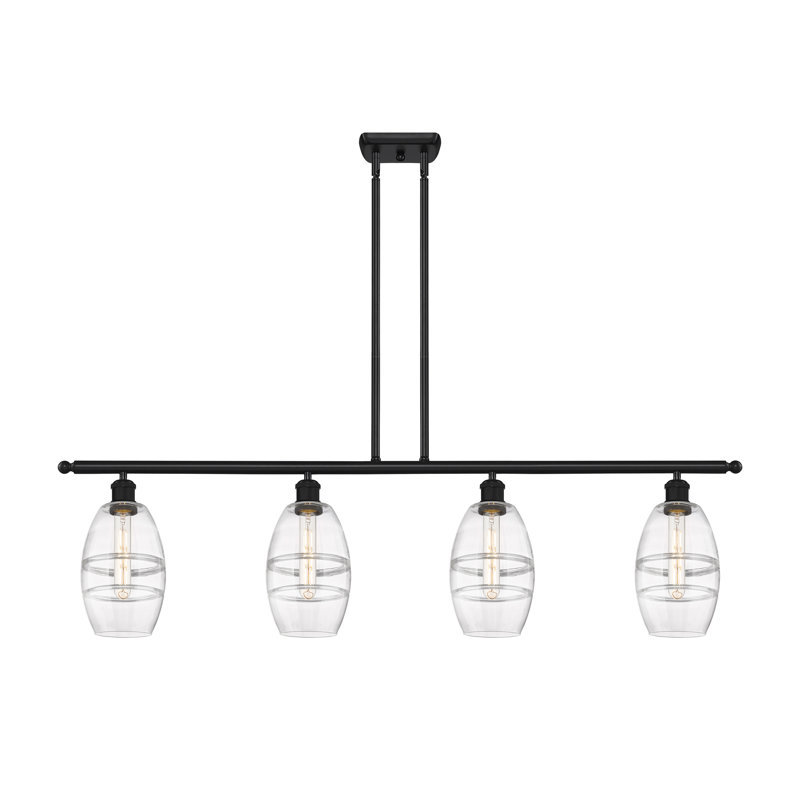 Luminaire suspendu rond / ovale pour îlot de cuisine à 4 lumières Dundrod, Noir mat, Transparent