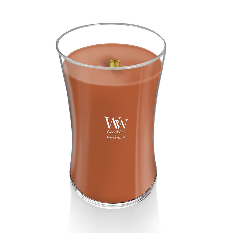 Grande bougie sablier WoodWick® Praline, Flamme dorée
