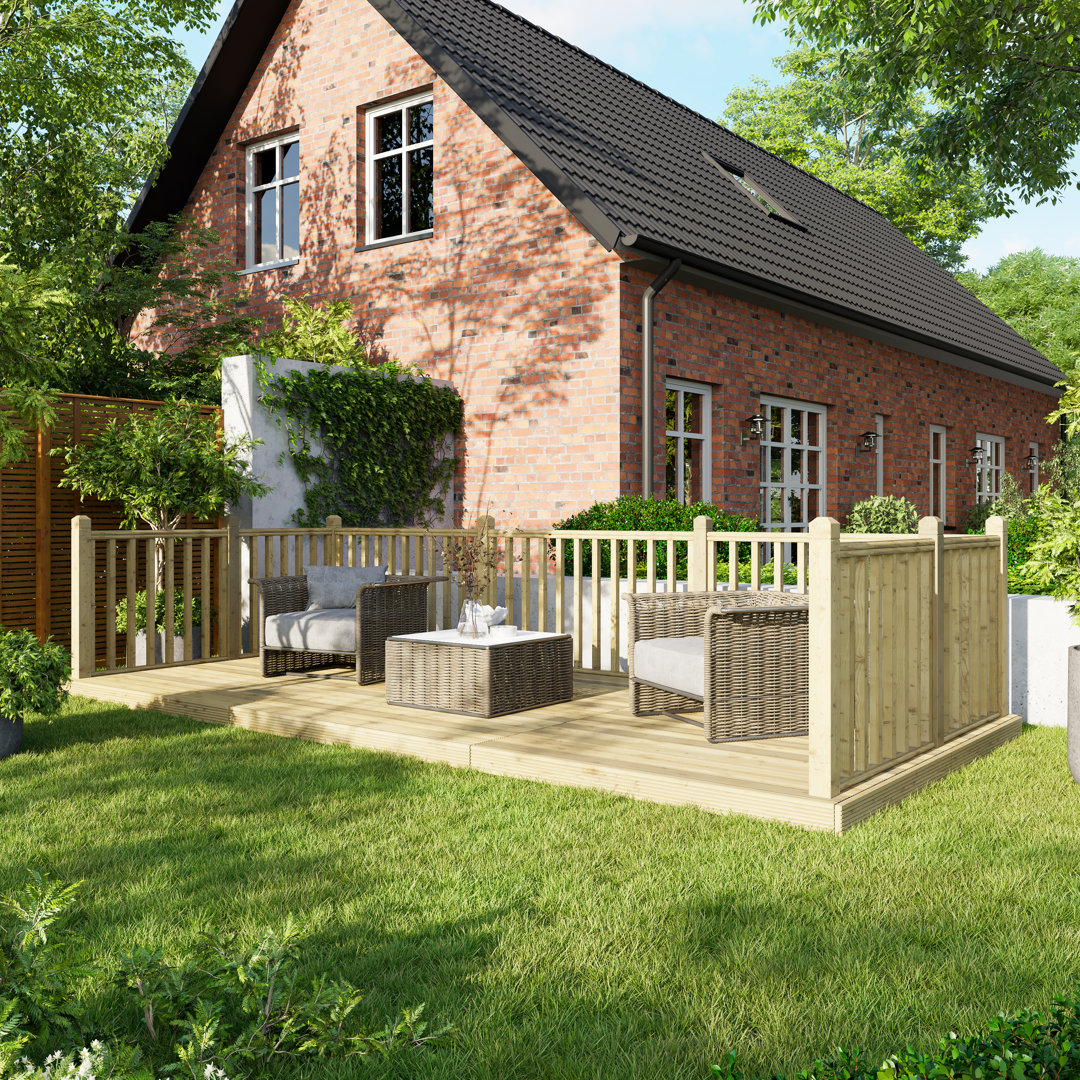 Powersheds 8 x 18ft Timber Pressure Treated Decking Kit - Handrails on Three Sides