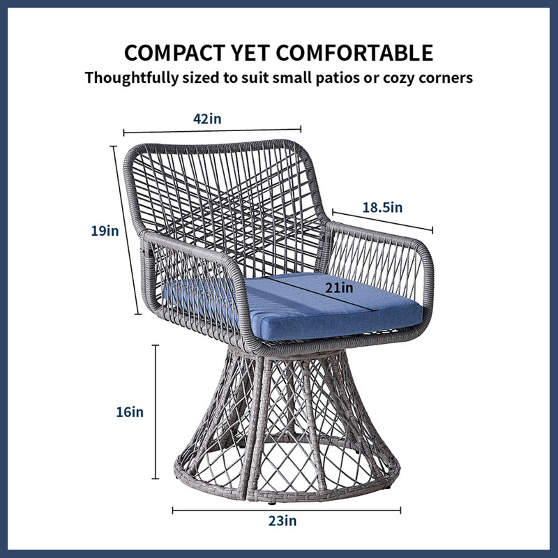 Chaise pivotante, chaises de salle à manger d'extérieur / d'intérieur avec tissage en osier, chaise berçante pivotante toutes saisons pour la cuisine, le salon, la pelouse, le porche ou le jardin (gris)
