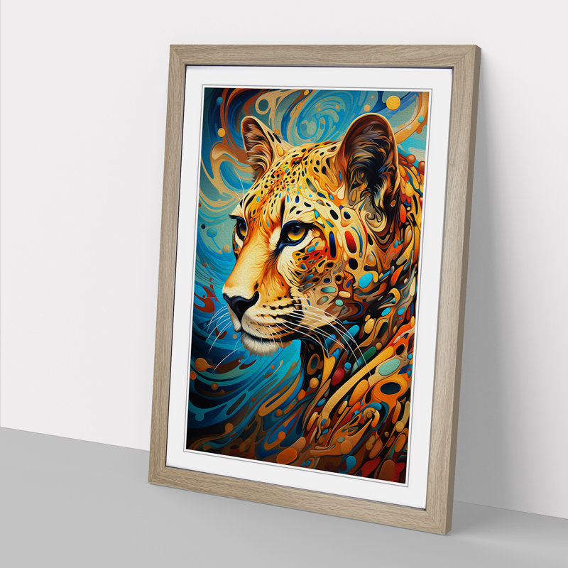 Cheetah Orphism - Single Picture Frame Print on Wood, Oak Framed, 34cm H x 25cm W x 2cm D
