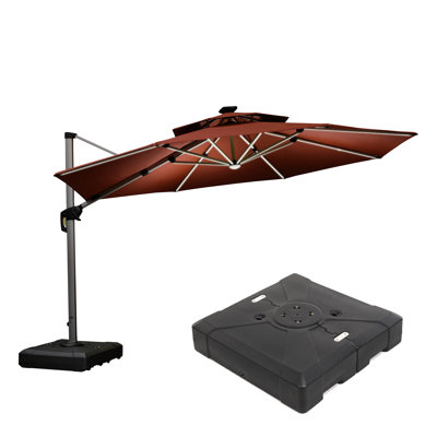 Parasol en porte-à-faux rond avec base 12 pi Manhattan, rouge brique