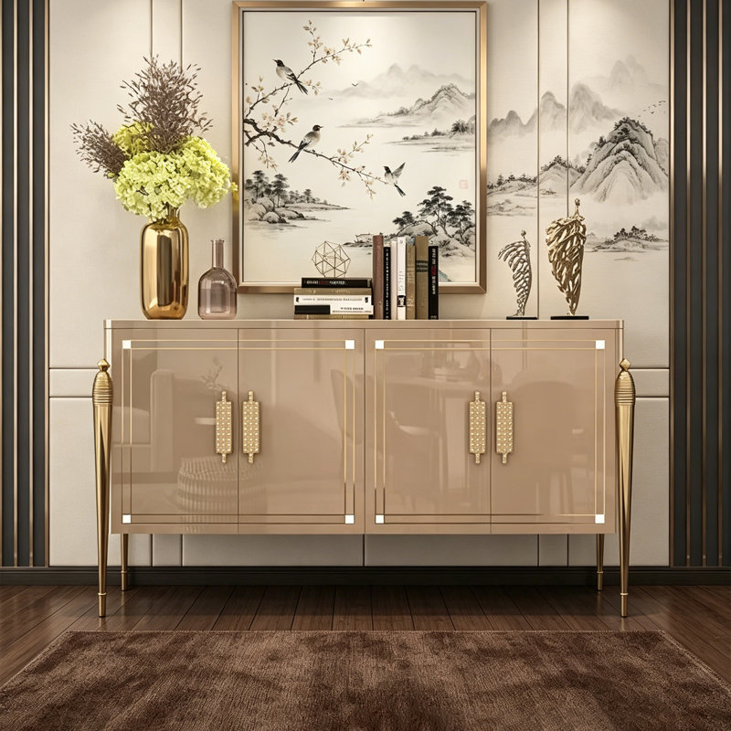 Buffet moderne luxueux peint de luxe, H 35,43 po x l 62,99 po x P 15,75 po, Couleur champagne
