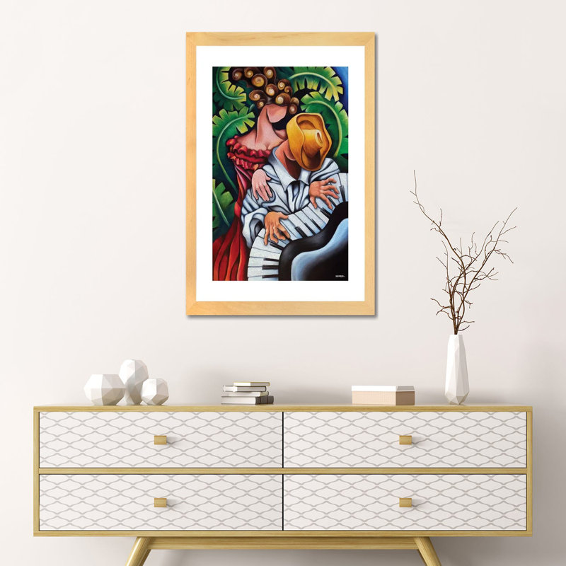 Reproduction d’art « piano Guajiro » par Dixie Miguez, Blanc, H 24 po x l 16 po x P 1 po, Toile avec cadre en bois beige