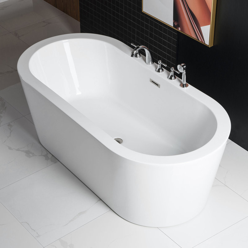 59" x 30" Freestanding Soaking Acrylic Bathtub & Faucet Combo,Installation Required, Brushed Nickel