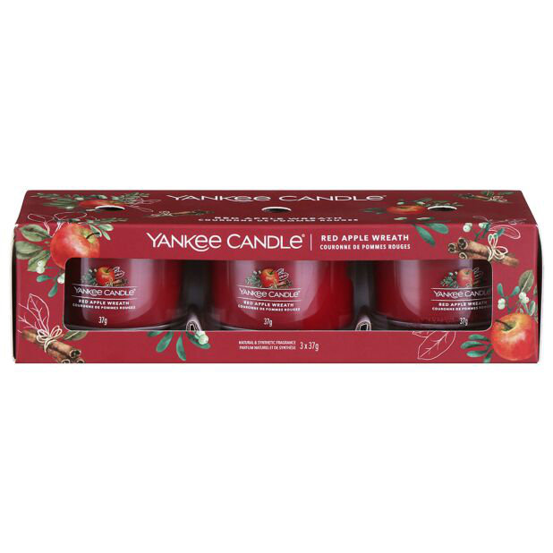 Yankee Candle - 3 Packed Filled Votives, Red Apple Wreath