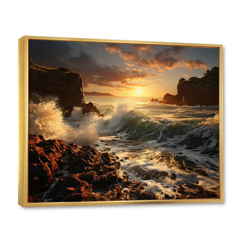 «Berislava Rocky Beach Elemental Encounter», reproduction sur toile, H 12 po x l 20 po, Cadre flottant doré