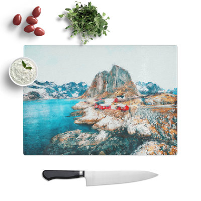 Lofoten Islands in Svolaer Norway Painting Chopping Board