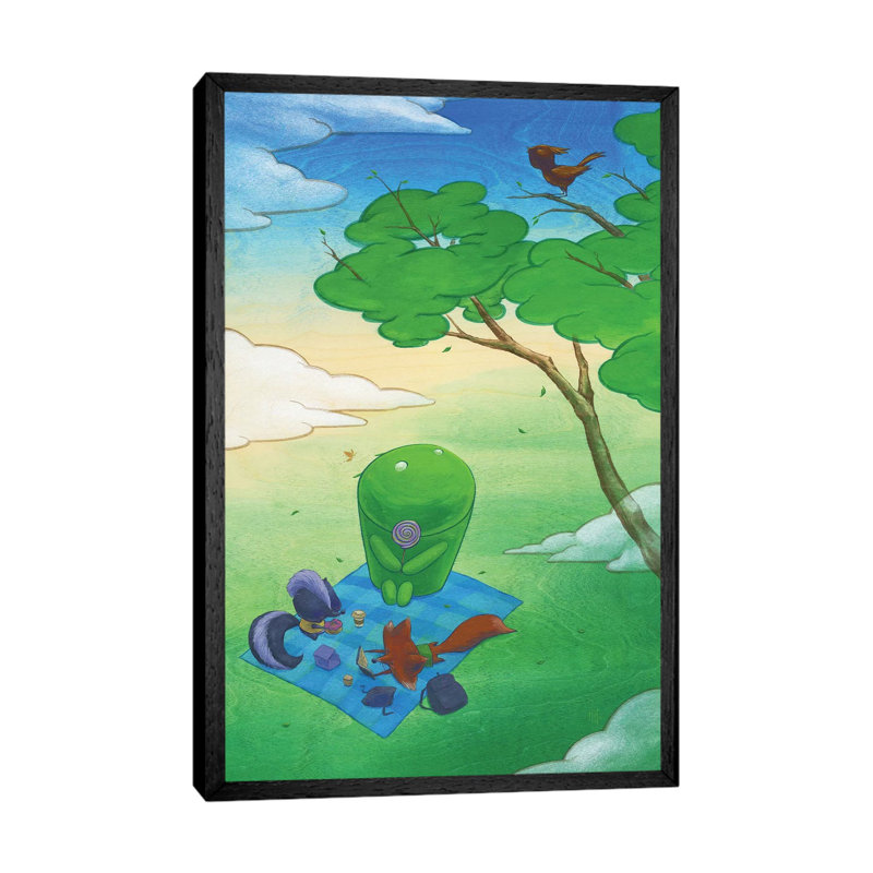 Robot Picnic by Martin Hsu - Painting on Canvas, 152.5 cm H x 101.5 cm W, Black Framed