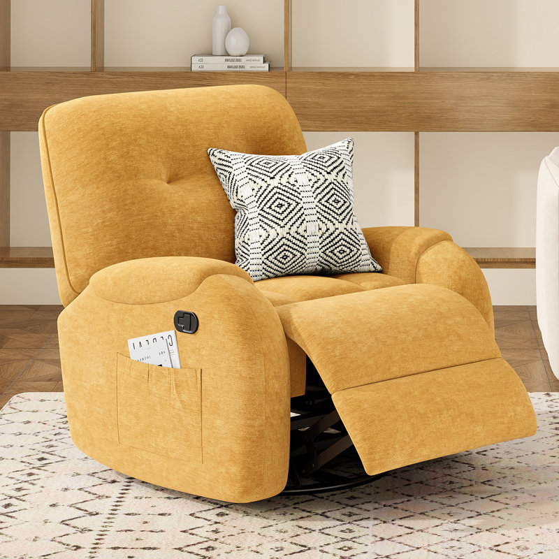 Modern Chenille Swivel Rocking Yellow Recliner, Yellow