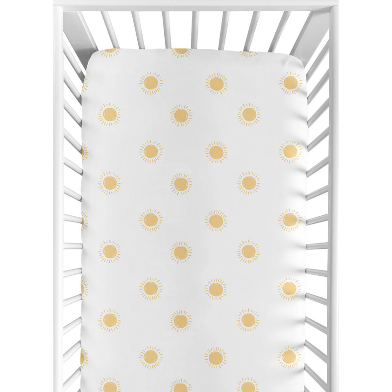 Drap-housse pour lit de bébé Boho Sun Sun, Blanc et jaune moutarde