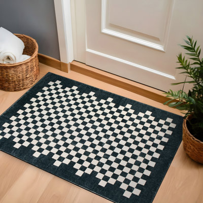 Contemporary Checkered Border Washable Non Slip Area Rug