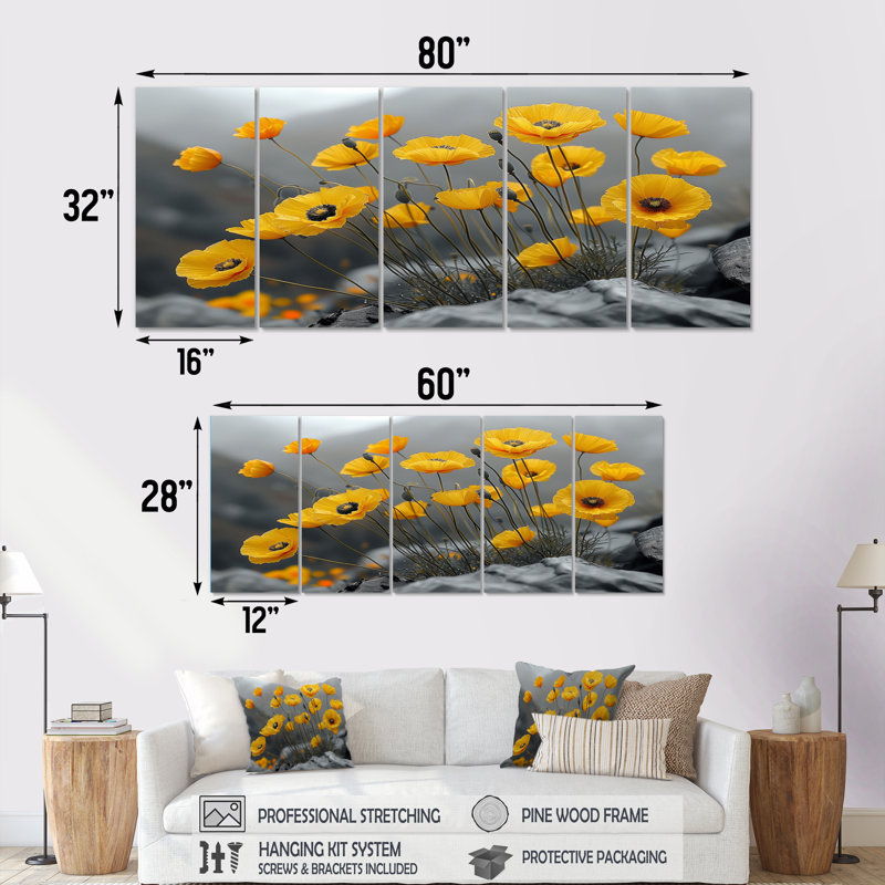 Neysa - ensemble d'art mural coquelicots, 32" H x  80" W