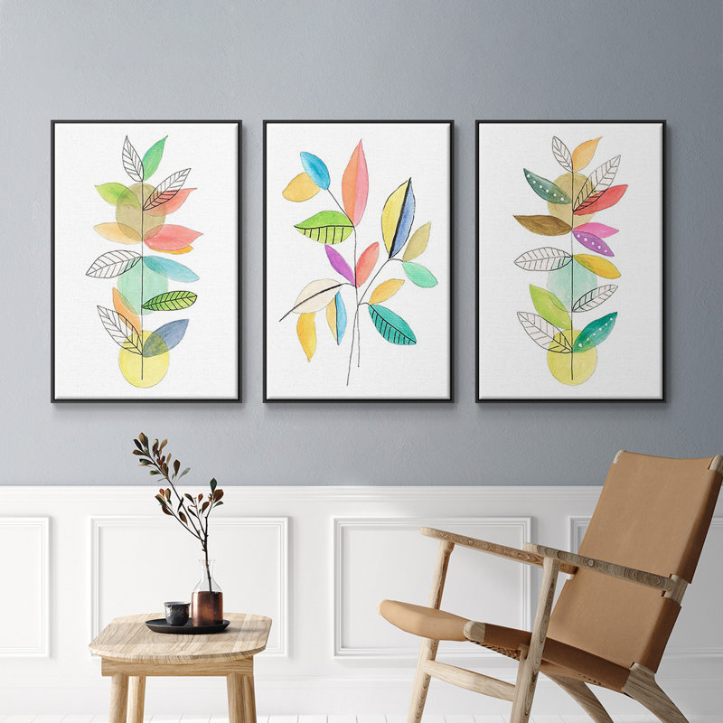 Moon Rising Leaves I, ensemble de 3 toiles encadrées sur toile, H 27 po x l 54 po, Noir
