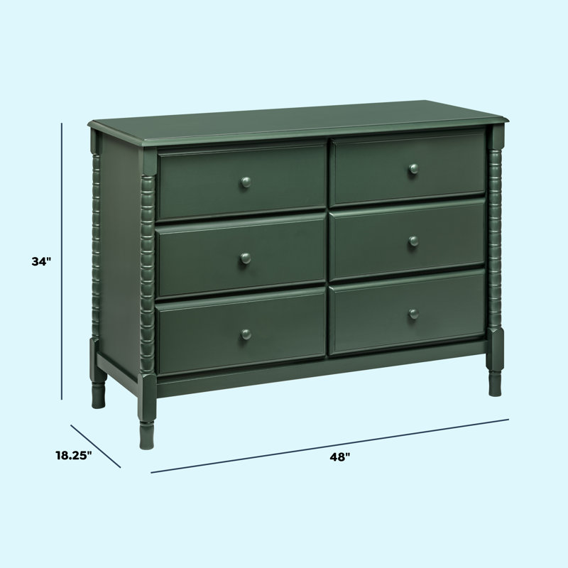 Forest Green Wood Spindle 6-Drawer Nursery Dresser
