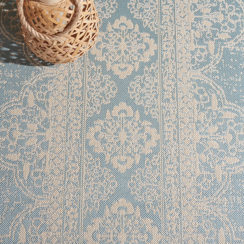 Danya Cream/Aqua Indoor/Outdoor Area Rug, Square 8'