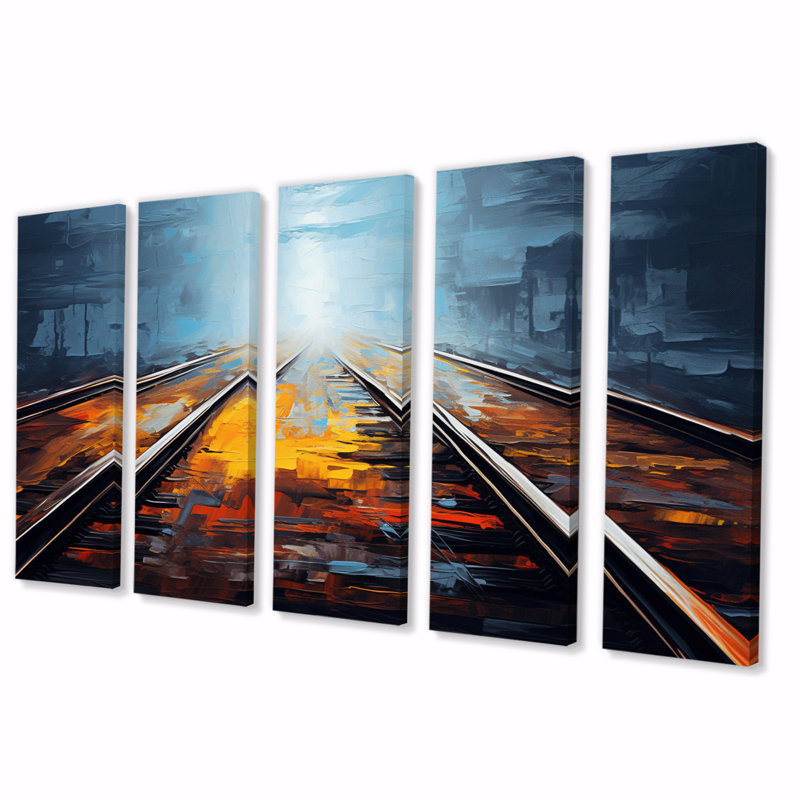 Train serein Railway Track - 5 pièces sur toile tendue
