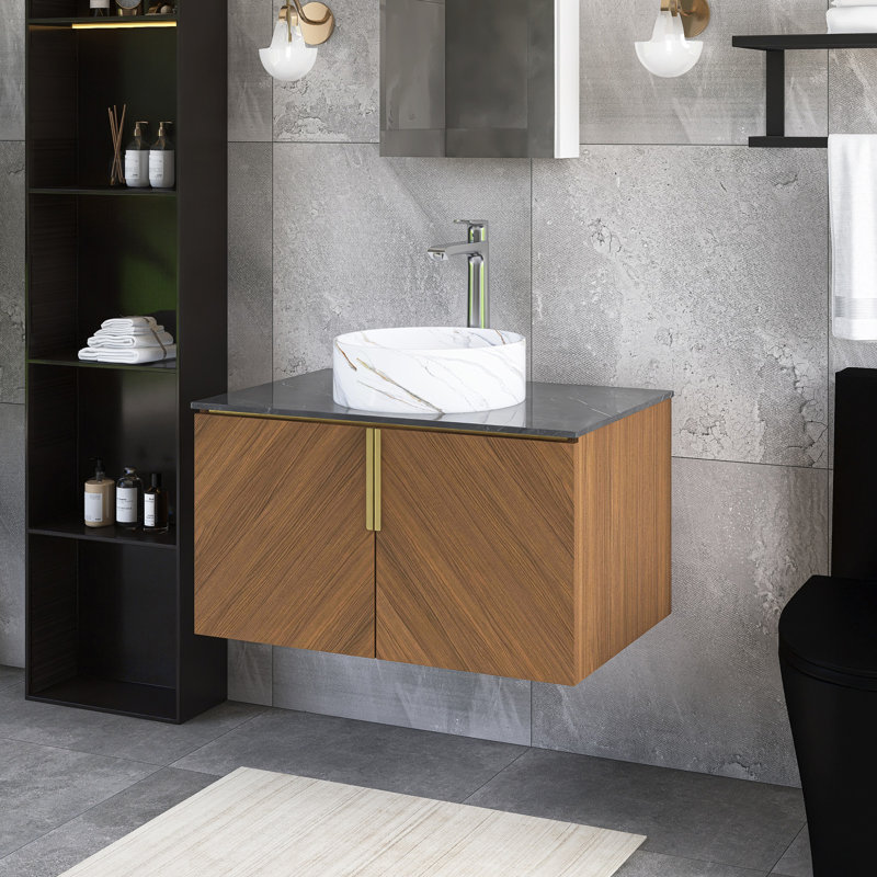 Meuble-lavabo mural simple 30 po avec comptoir et lavabo en céramique