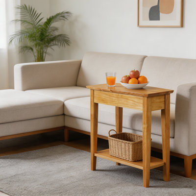 Table d'appoint en bois massif de 24 pouces avec tablette en forme de coin, convenant aux salons et aux petits espaces