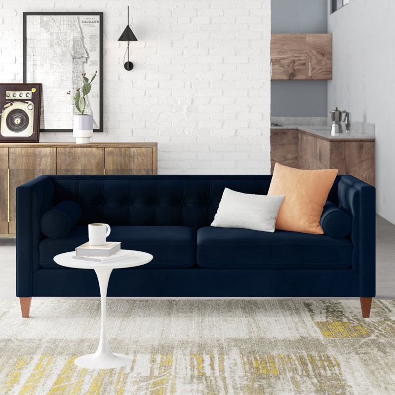 Mick 84'' Velvet Sofa, Dark Navy Blue Velvet
