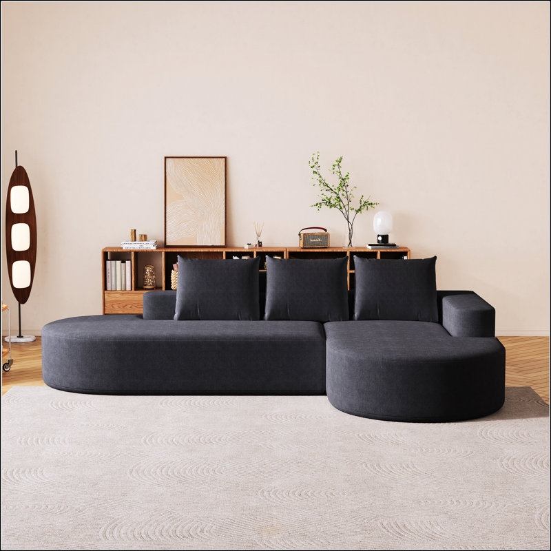 Canapé moderne incurvé, Orienté à droite, Black Chenille