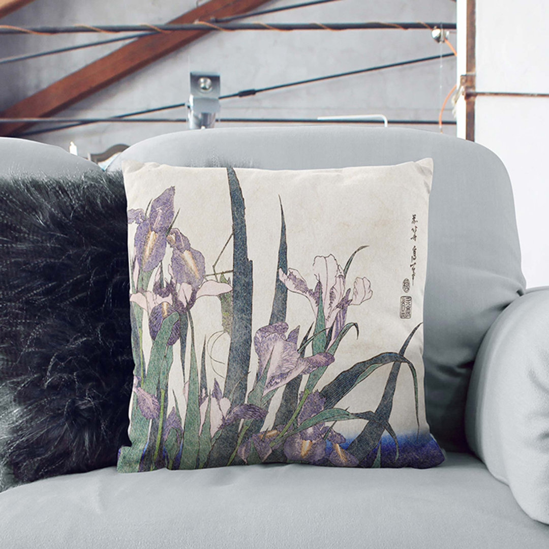 Irises by Katsushika Hokusai Cushion with Filling