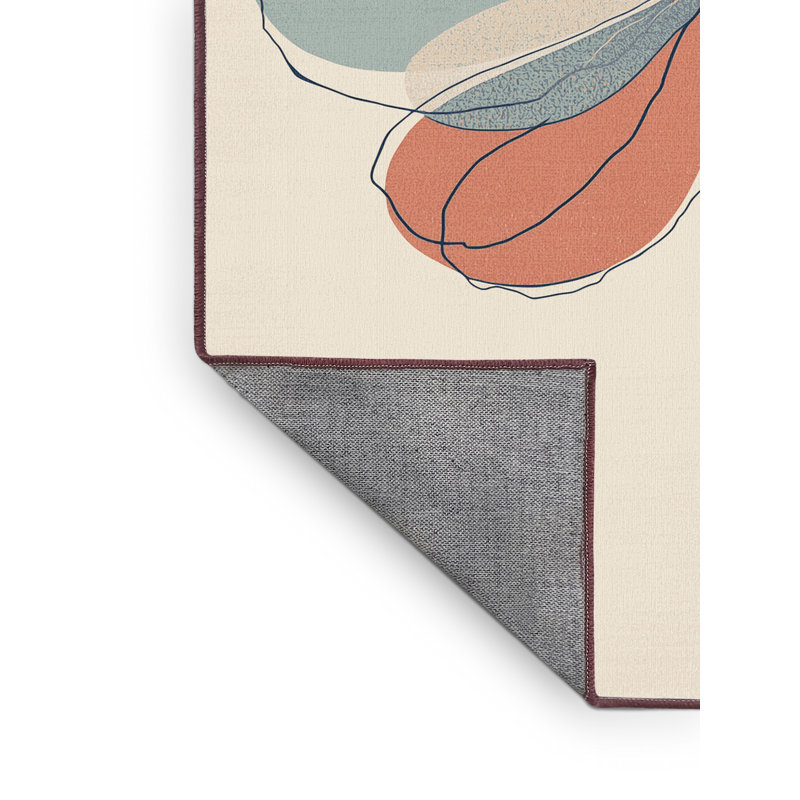 Machine Washable Delancey Easter Modern & Contemporary Abstract Rug in Beige – Rose Binding, 7x10