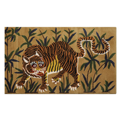 3x5 Muddy Gold Hand Tufted Pictorial Tiger Print Wool Area Rug