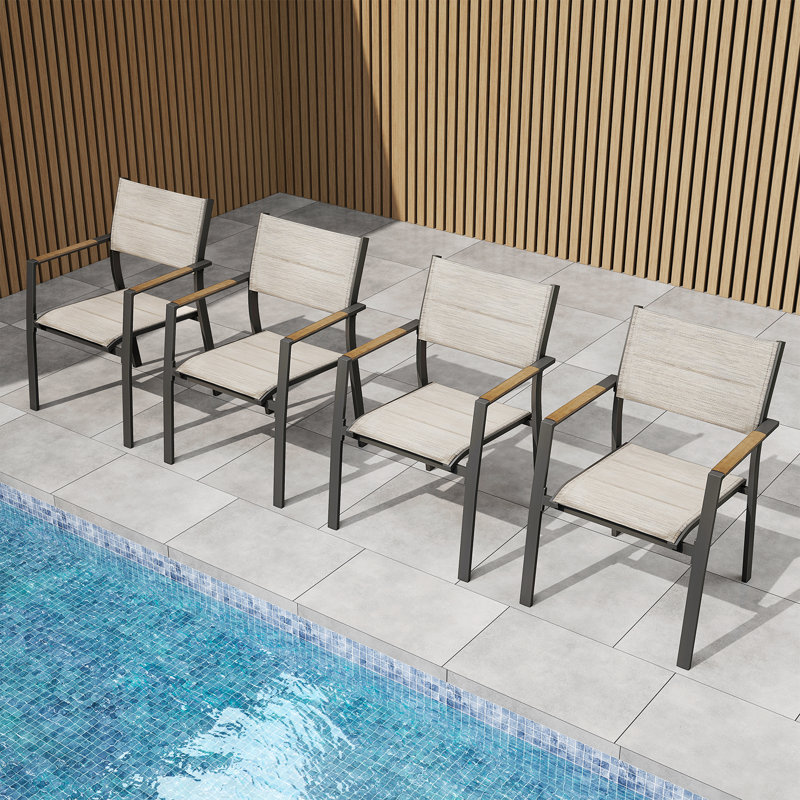 Ensemble de 4 chaises de patio empilables, en aluminium Never-Rust, chaises de salle à manger empilables d'extérieur