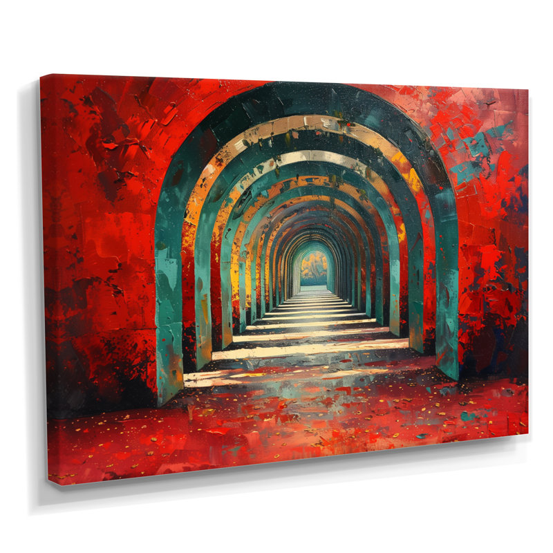 Passerelle rouge rouge et verte - tunnel, art mural, salon, H 40 po x l 60 po, Toile tendue