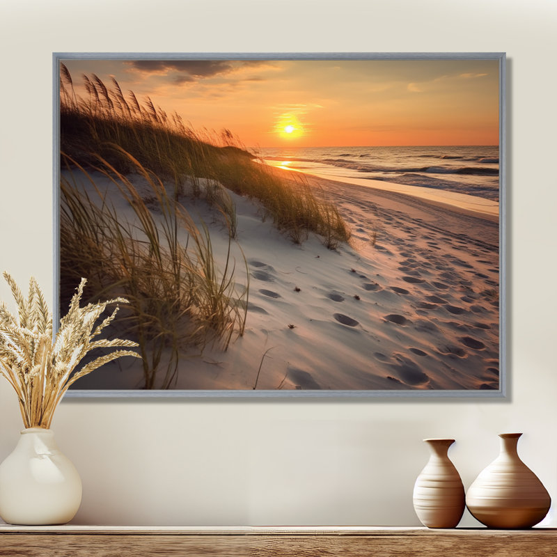 «Alabama Golden Hour At Gulf Shores III», art sur toile Alabama, H 34 po x l 44 po x P 1,5 po, Encadrement argenté