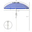 Parasol portatif de 40 ans et plus, système de gestion réglable et inclinable, auvent protégé, 2 crochets pour porte-gobelets, mécanisme de contrôle de la hauteur ventilé à rayures bleues et blanches,