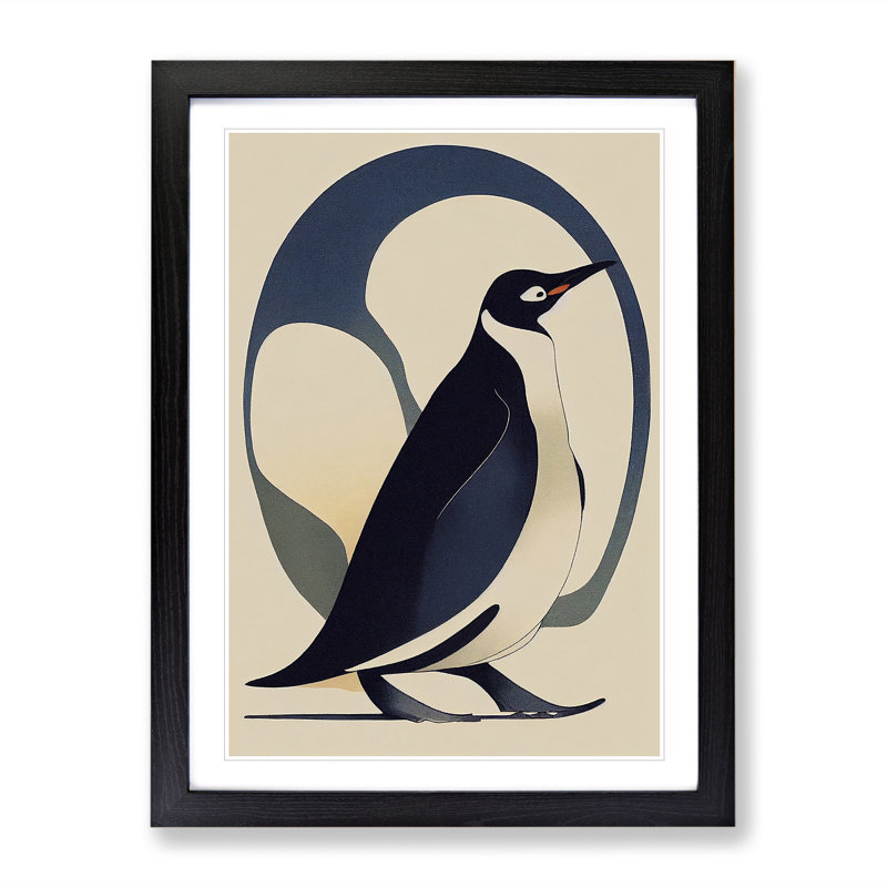 XV1022-3473X Penguin Art Nouveau - Print, Black Frame, 64cm H x 46cm W, No Matte