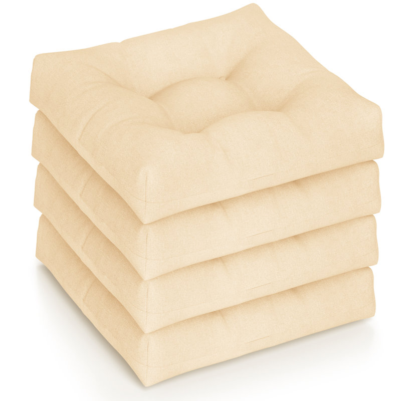 Set of 4 21'' x 21'' Chair Seat Cushion Pads Patio Beige, 4, Beige