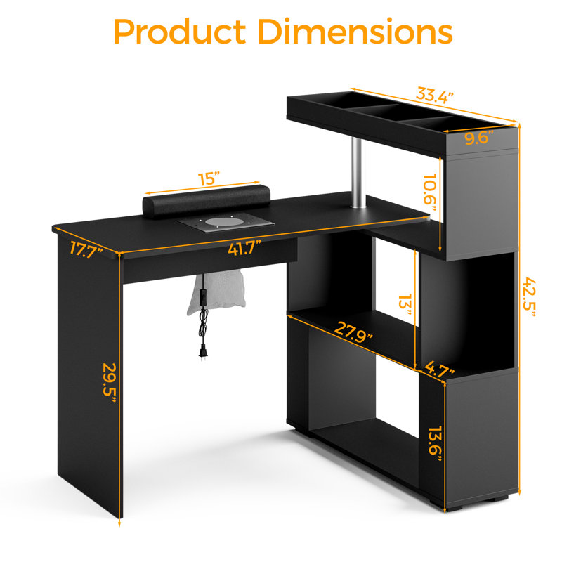  Table à manucure rotative réversible Kylan, Noir