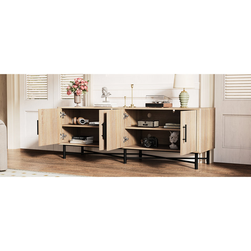 Meuble télé fonctionnel à 4 portes - 2 espaces de rangement, tablettes réglables, idéal pour l'organisation du salon, naturel