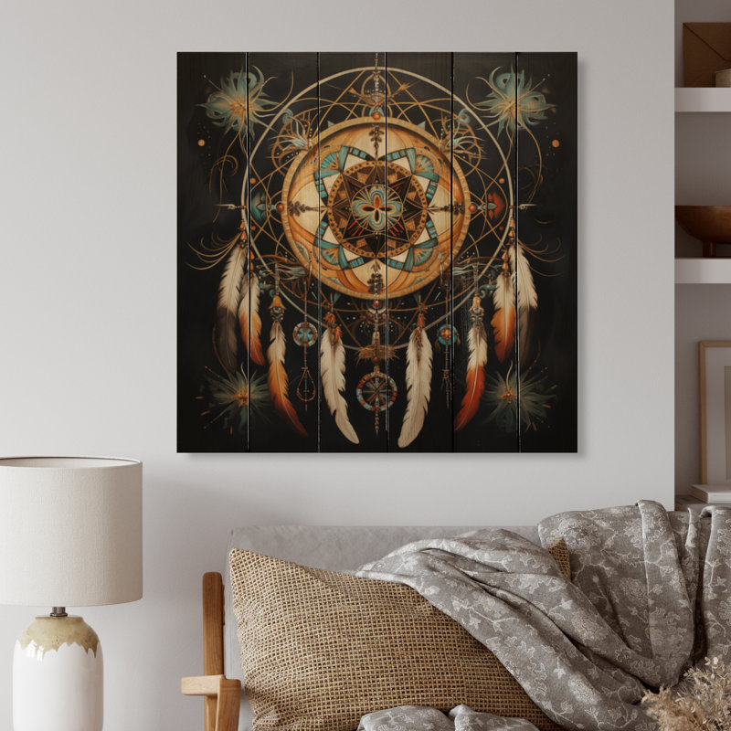 «Dream Catcher», voyage symbolique I sur bois, H 35 po x l 35 po x P 0,78 po