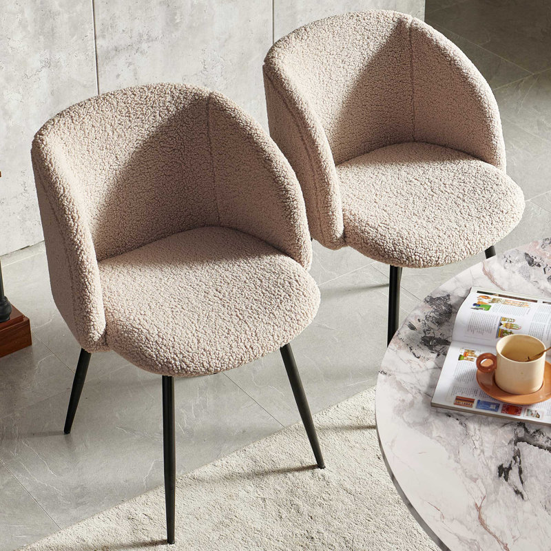 Round Table With Set Of Four Barrel Chairs, Black, Brown, White Marble