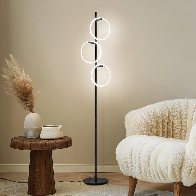 Saturn 66 in. Industrial 3-Light 3-Way Dimming LED Floor Lamp, Black