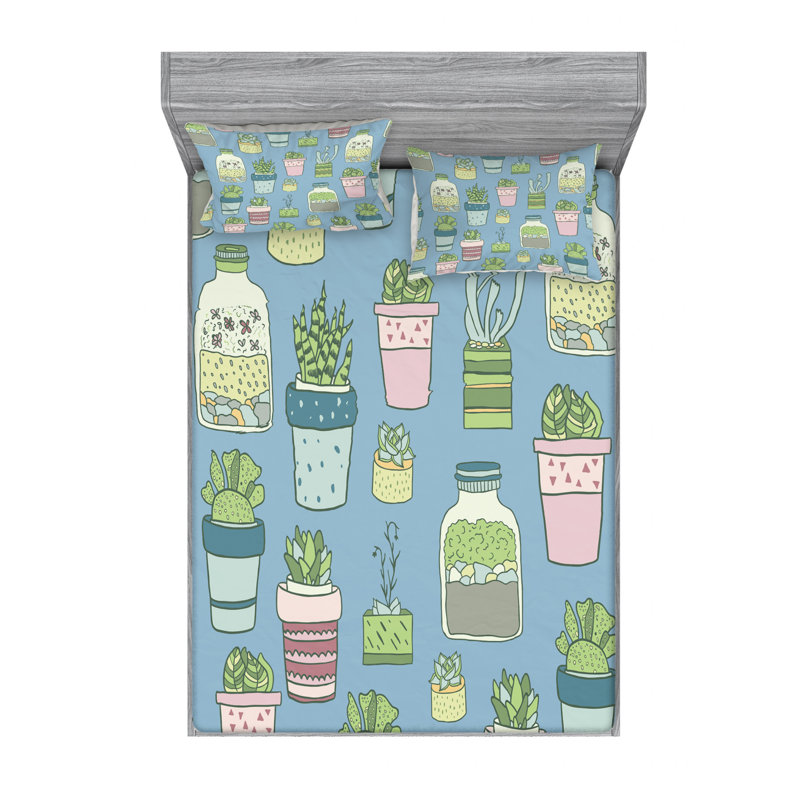 Botanical Microfiber Sheet Set, Full Sheet Set + Fitted Sheet + 2 Pillowcases