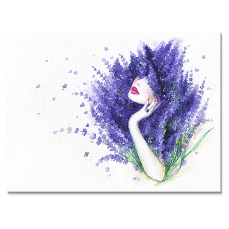 " Purple Elegant Fashion Woman Portrait ", 16" H x 32" W x 1.5' D, Wrapped Canvas