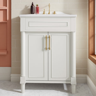 24" Bathroom Vanity With Integrated Ceramic Sink, Bathroom Cabinet With 2 Doors, Single Sink Bathroom Vanity For Small And Medium Restroom