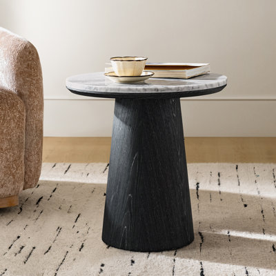 Myconos Modern Round End Table with Genuine Marble Top