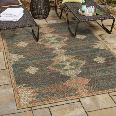  Barnesville Geometric Machine Made Power Loom Polypropylene Indoor / Outdoor Area Rug in Multi/Blue/Brown/Orange/Green