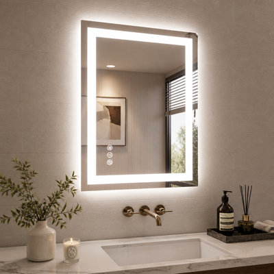 Miroir de salle de bain 28 po x 36 po à DEL sans cadre, miroir intelligent