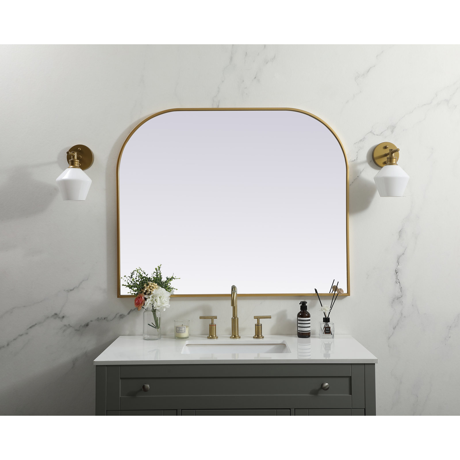 Sabine Metal Wide Arch Wall Mirror, Brass, 34" x 42"