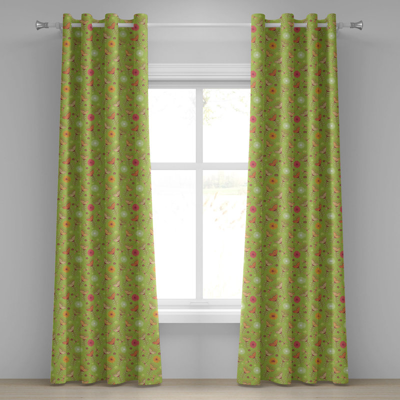 Rideau décoratif à œillets à motif floral 2 panneaux Dakota Fields, 50 po x 63 po, vert rose, L 50 po x L 108 po