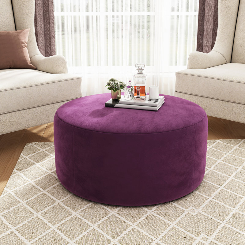 Henrik Modern Upholstered Round Ottoman, Purple Velvet 